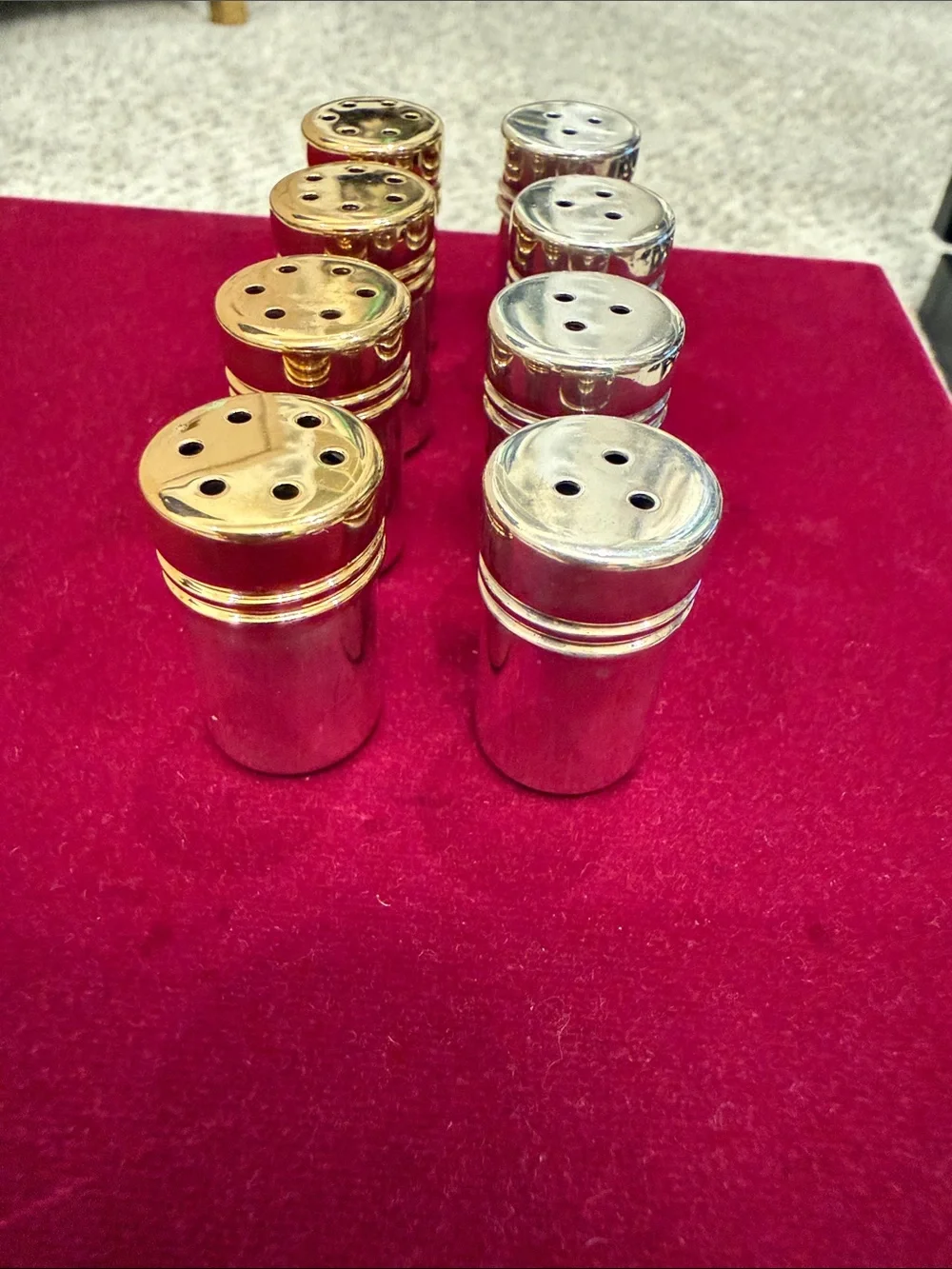 Tiffany & Co. Gold and Sterling Silver Cylindrical miniSalt & Pepper Shakers Set